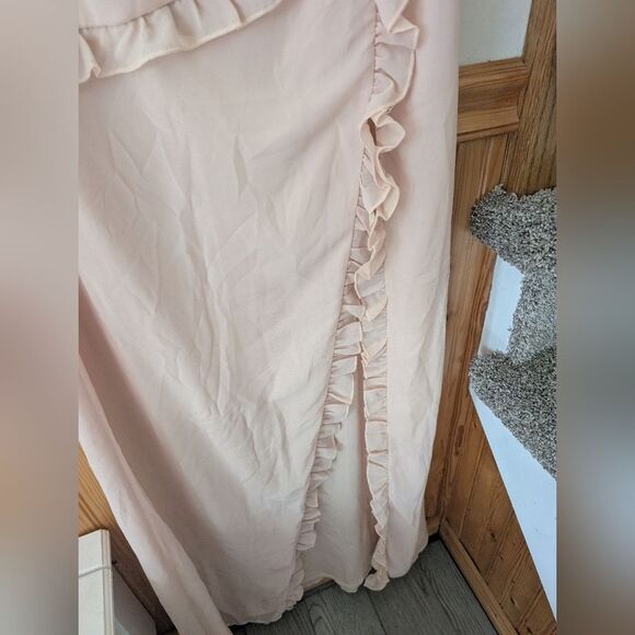 Lucy In The Sky Chiffon Formal Event Ruffle Peach Pink Maxi Dress Size XL - Picture 5 of 8